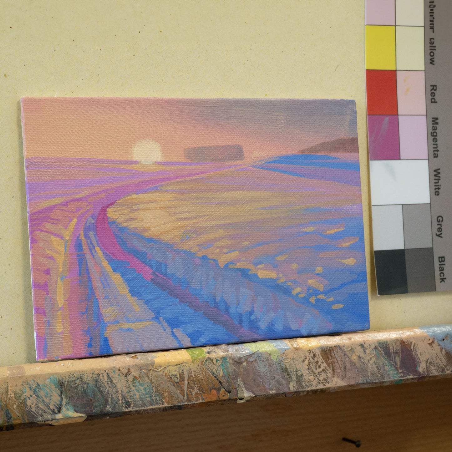 Original Gemälde – "Winterweg" - handgemalt – Acrylbild – 10x15 cm – Landschaft Bild – Einzelstück – mit Rahmen