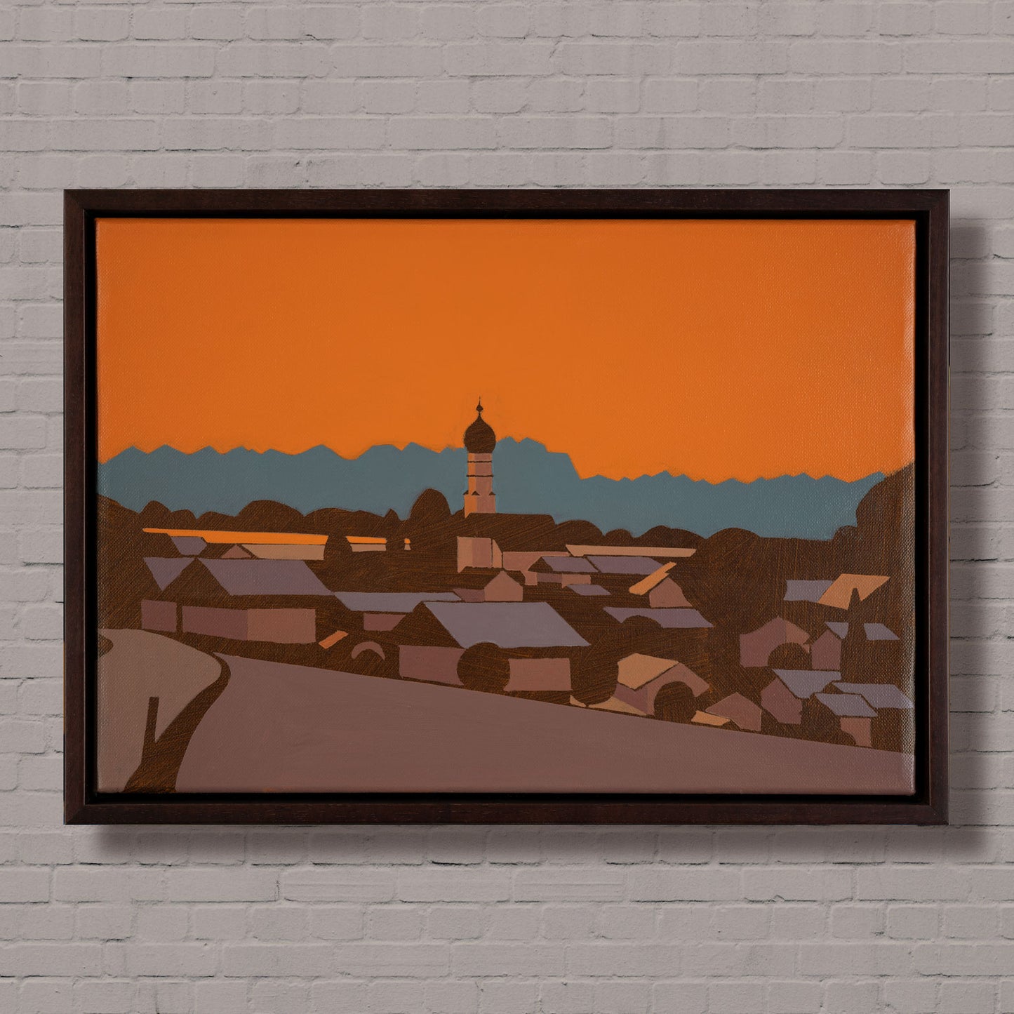 Winterabend , Unikat, Malerei, handgemaltes Einzelstück, 40 x 28 cm, mit Bilderrahmen