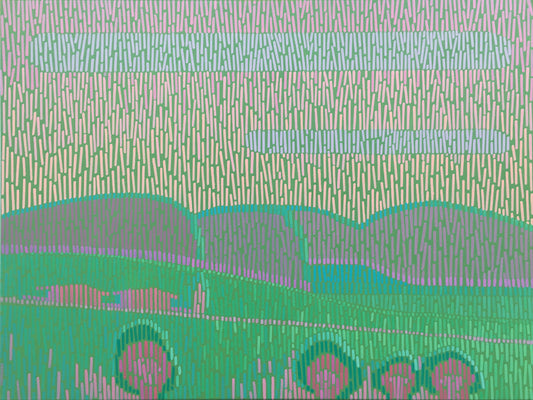 Landschaft Komplementär 6, Unikat, Malerei, handgemaltes Einzelstück, 68 x 52 cm, mit Rahmenleiste