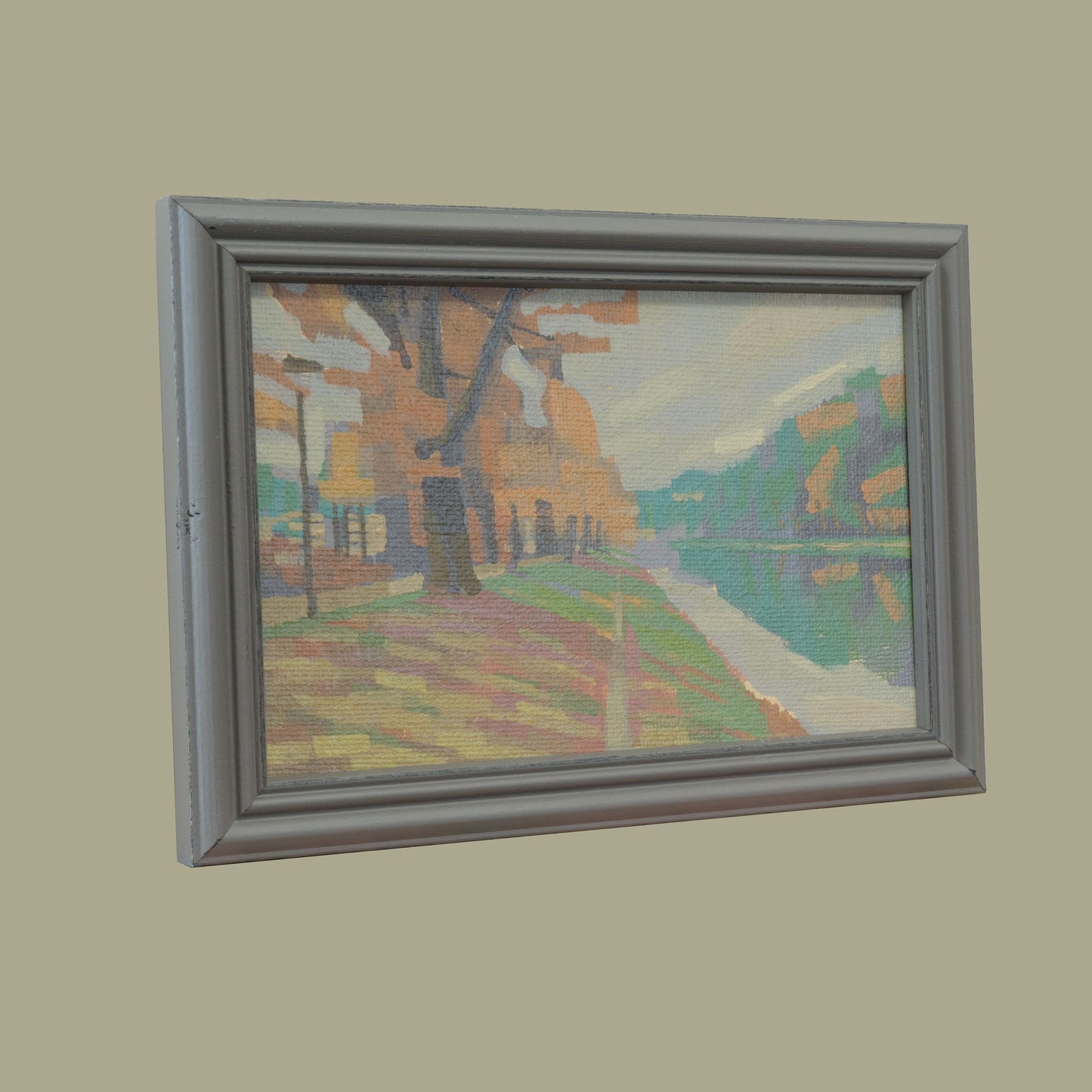 Original Gemälde – "Fluss-Spaziergang" - handgemalt – Acrylbild – 10x15 cm – Landschaft Bild – Einzelstück – mit Rahmen