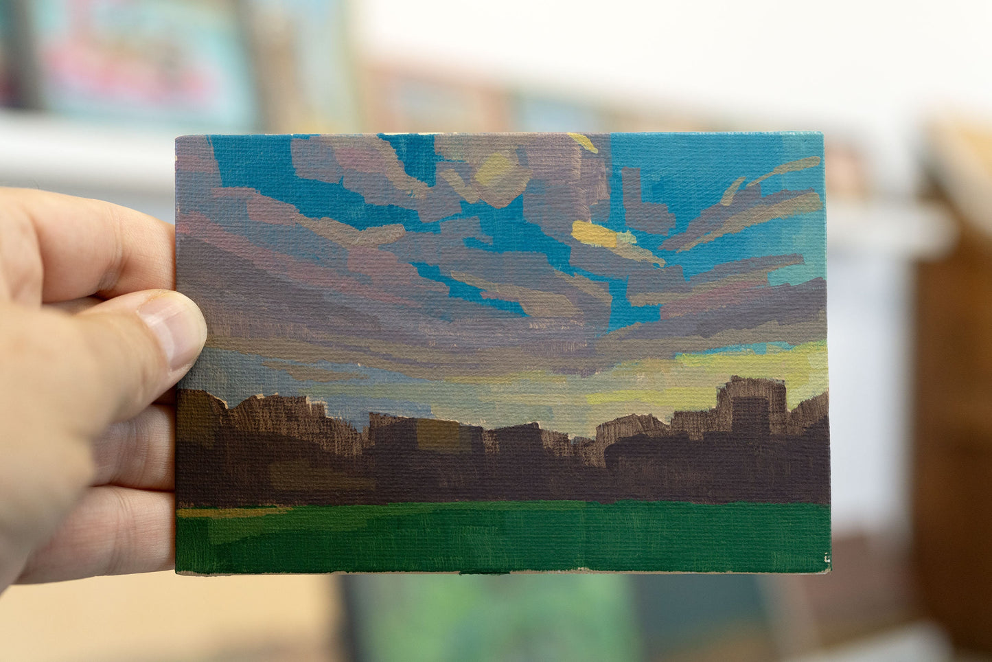 Original Gemälde "Abend" – handgemalt – Acrylbild – 10x15 cm – Landschaft Bild – Einzelstück – mit Rahmen