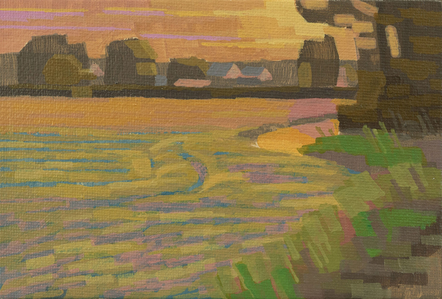 Original Gemälde "Sonne im Feld" – handgemalt – Acrylbild – 10x15 cm – Landschaft Bild – Einzelstück – mit Rahmen