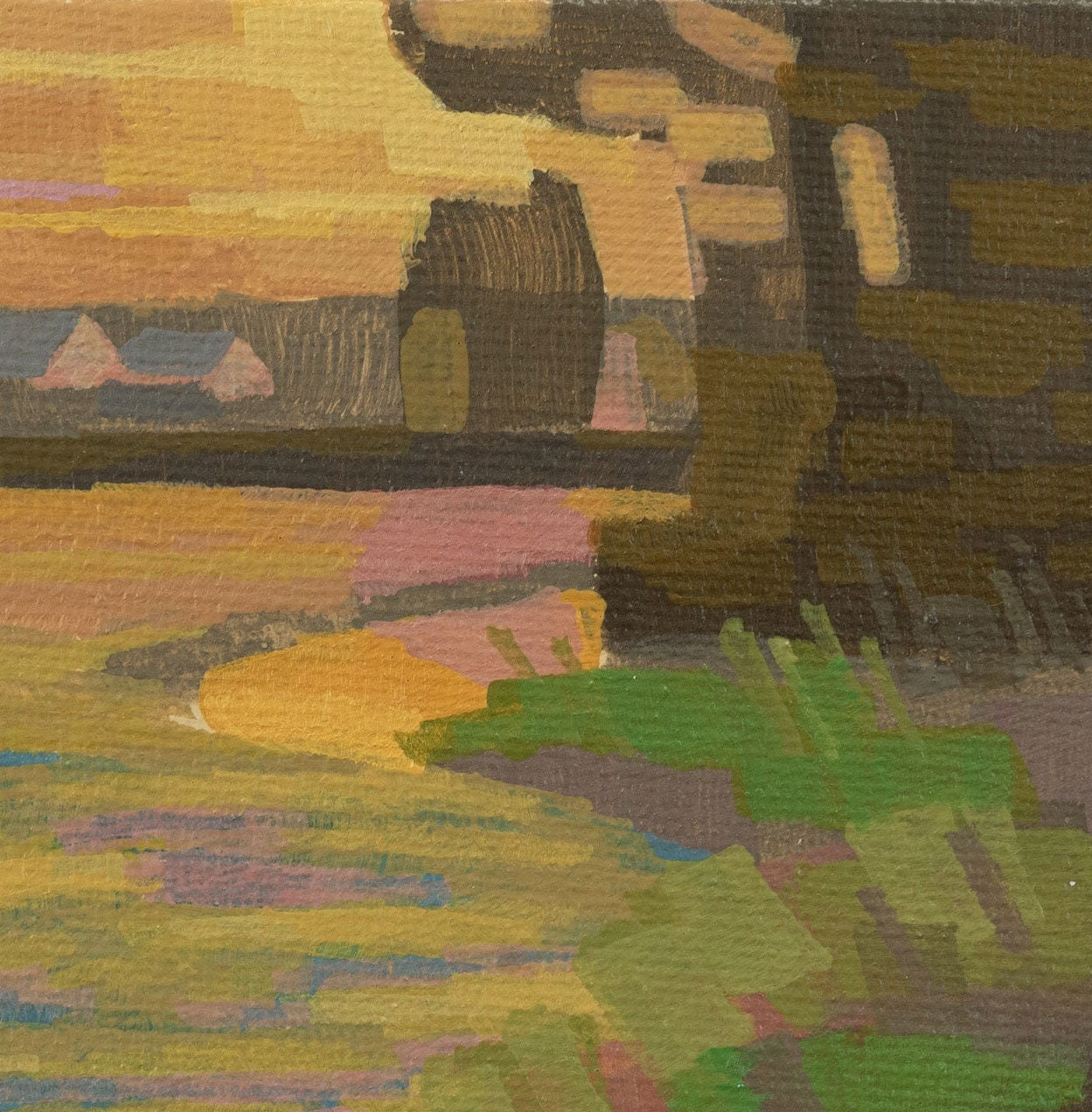 Original Gemälde "Sonne im Feld" – handgemalt – Acrylbild – 10x15 cm – Landschaft Bild – Einzelstück – mit Rahmen