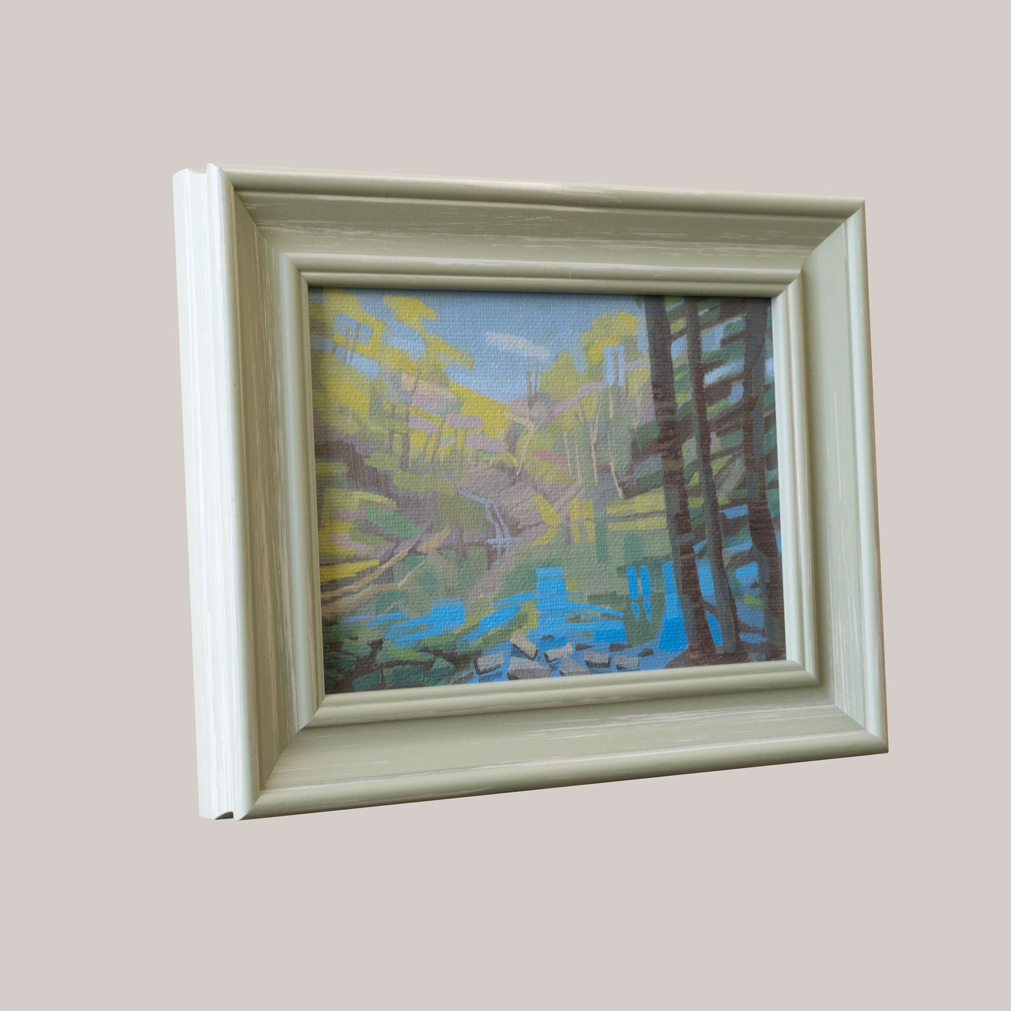 Original Gemälde – "Waldsee" - handgemalt – Acrylbild – 10x15 cm – Landschaft Bild – Einzelstück – mit Rahmen