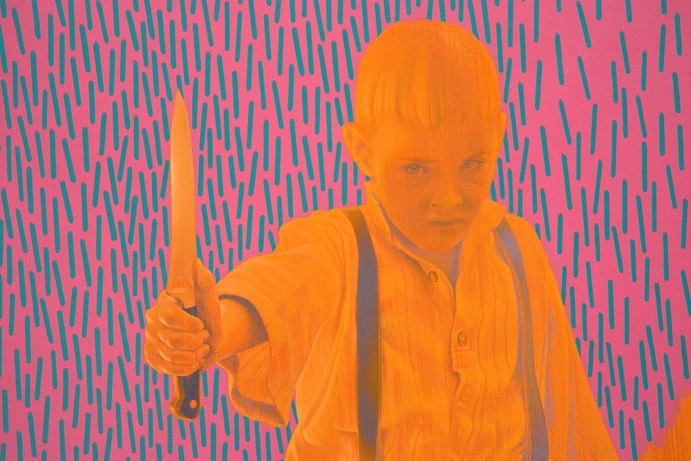 Mutiger Junge, Unikat, Malerei, handgemaltes Einzelstück, 120 x 90 cm, gerahmt mit Bucheleiste