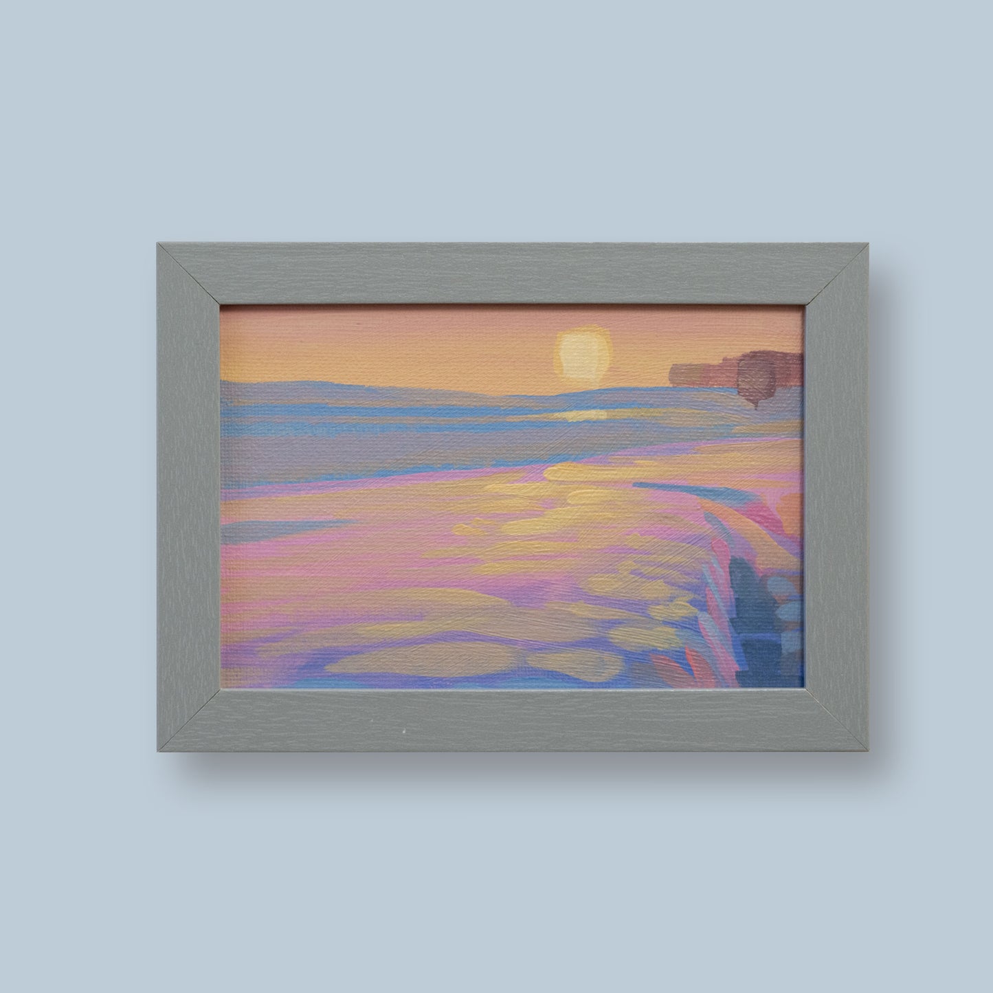 Original Gemälde – "Schneefeld" - handgemalt – Acrylbild – 10x15 cm – Landschaft Bild – Einzelstück – mit Rahmen