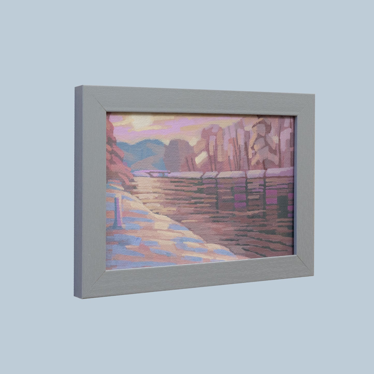 Original Gemälde – "Winter am Fluss" - handgemalt – Acrylbild – 10x15 cm – Landschaft Bild – Einzelstück – mit Rahmen