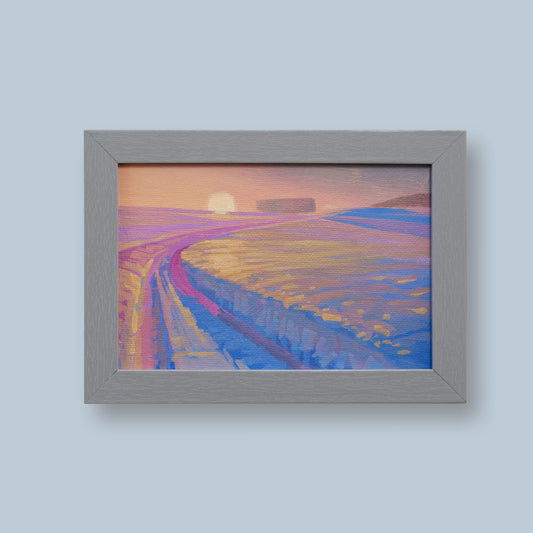 Original painting - "Winterweg" - hand painted - acrylic painting - 10x15 cm - landscape picture - unique piece - with frame