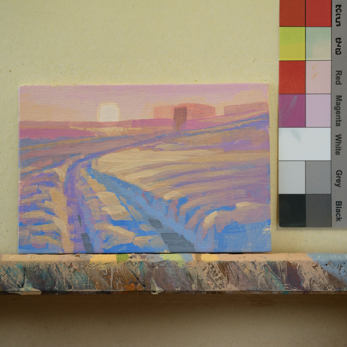 Original painting - "Winter Sun" - hand painted - acrylic painting - 10x15 cm - landscape picture - unique piece - with frame