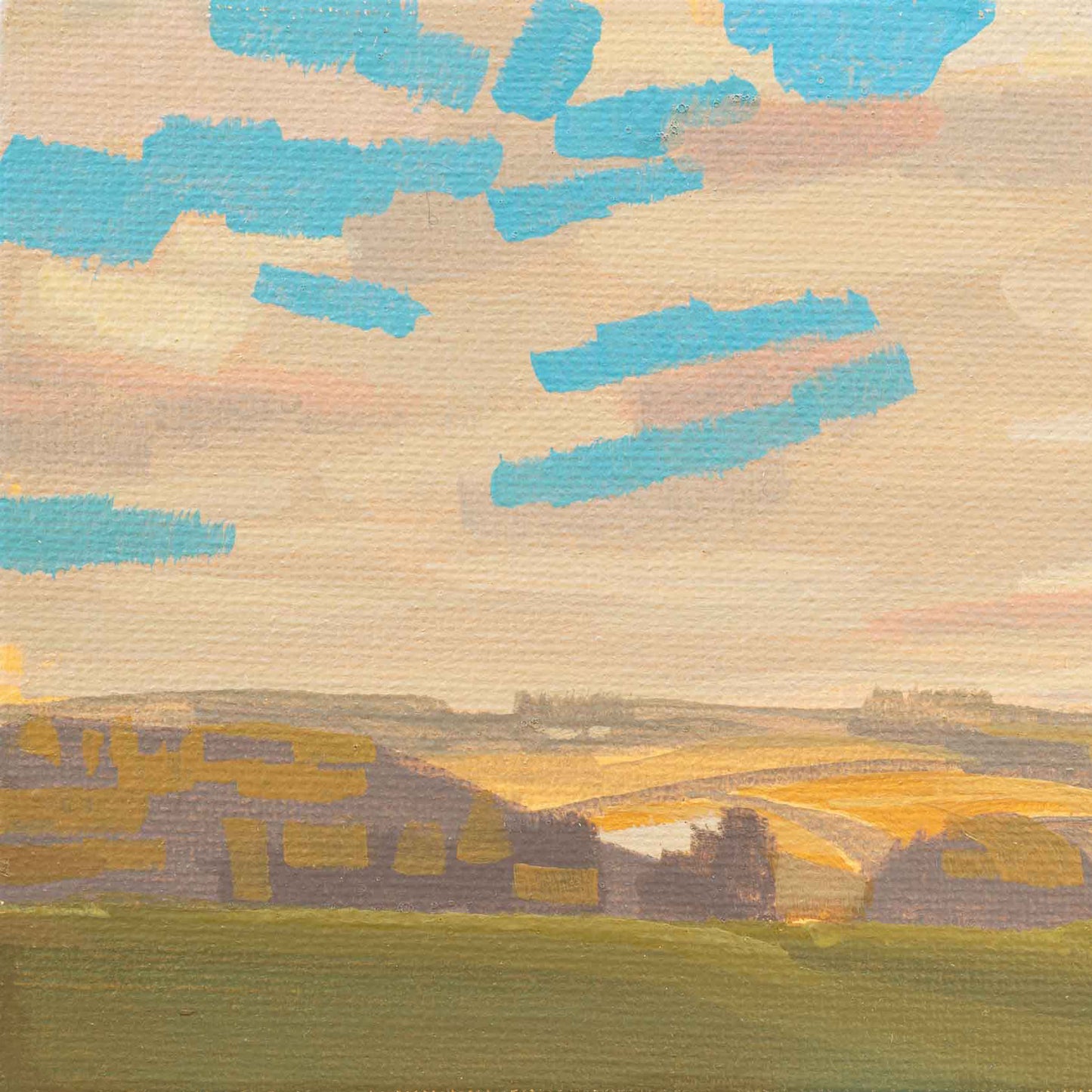 Original painting - "Evening Sun" - hand painted - acrylic painting - 10x15 cm - landscape picture - unique piece - with frame