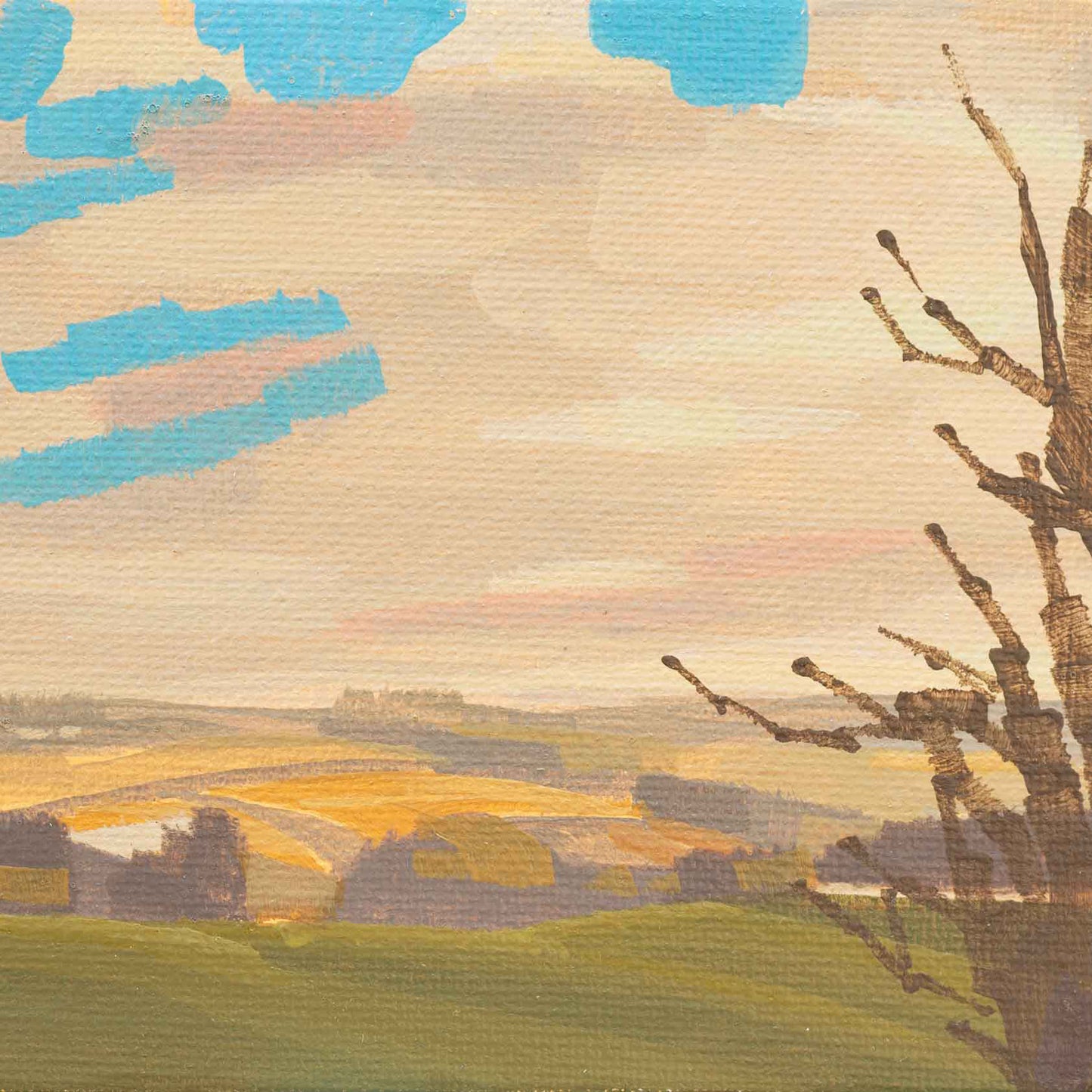 Original painting - "Evening Sun" - hand painted - acrylic painting - 10x15 cm - landscape picture - unique piece - with frame