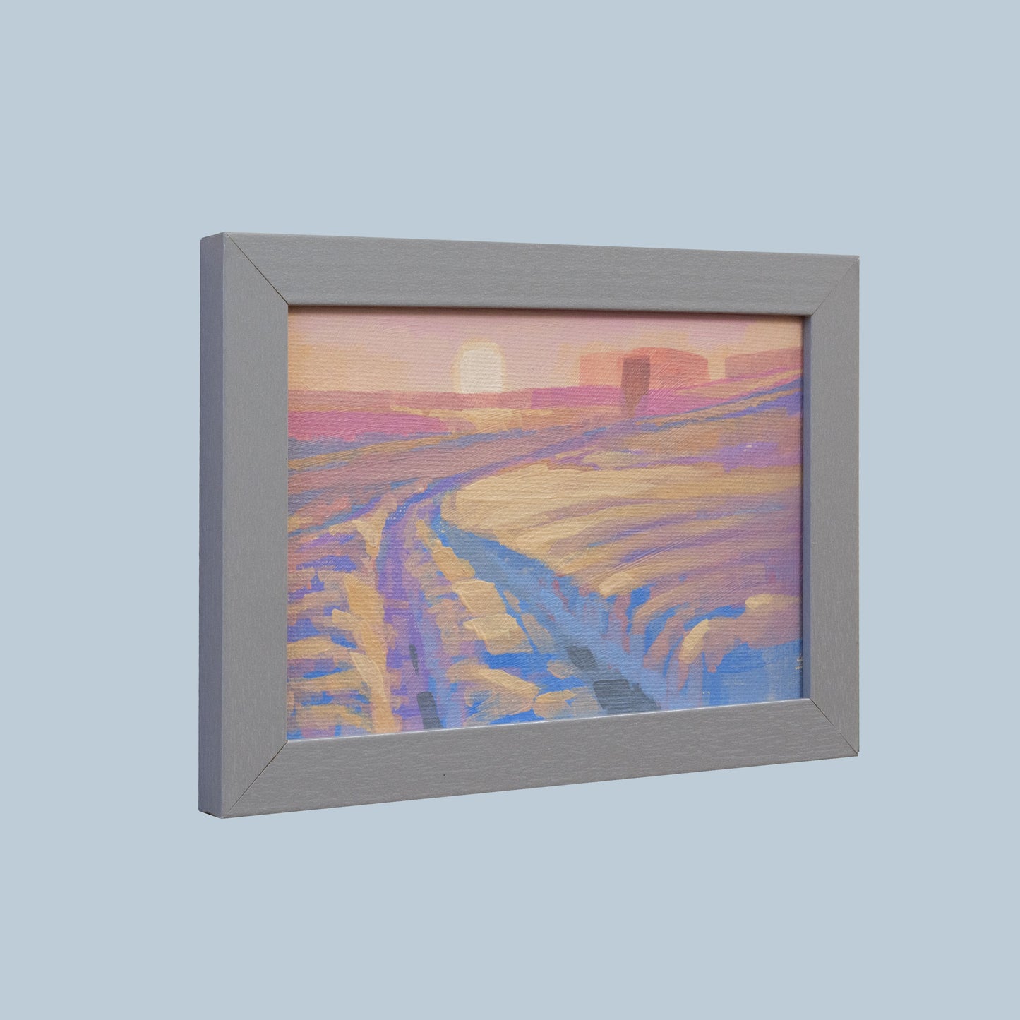 Original Gemälde – "Wintersonne" - handgemalt – Acrylbild – 10x15 cm – Landschaft Bild – Einzelstück – mit Rahmen