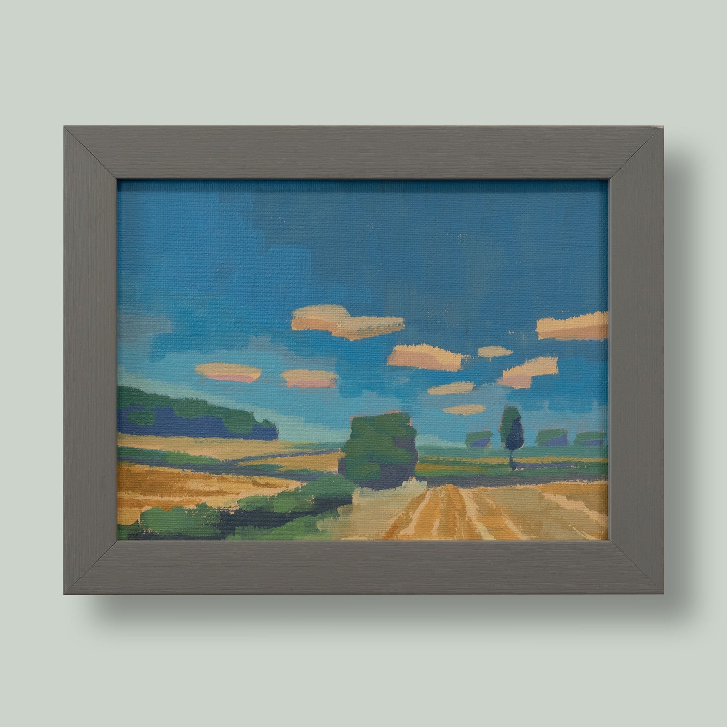 Summer clouds, unique, painting, hand-painted unique piece, 20 x 15 cm, with picture frame