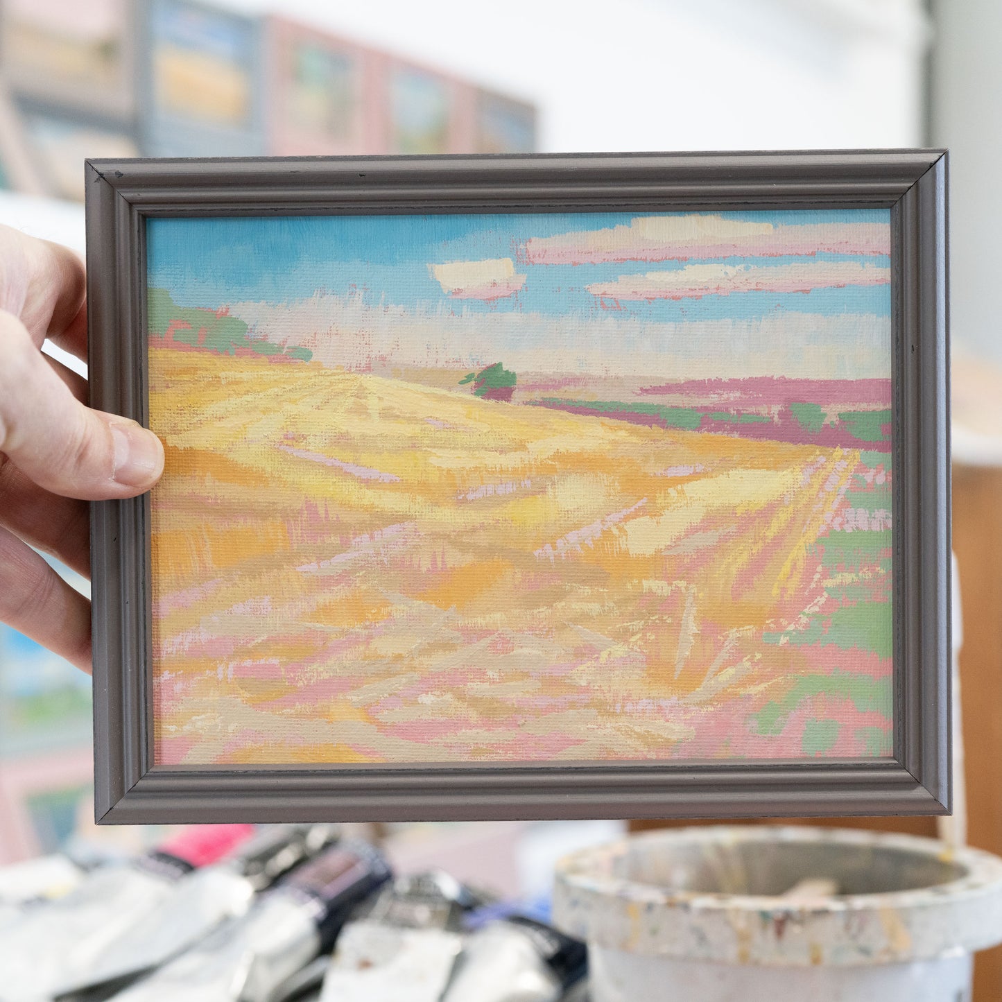 "Feldversuch", Unikat, Malerei, handgemaltes Einzelstück, 20 x 15 cm, mit Bilderrahmen