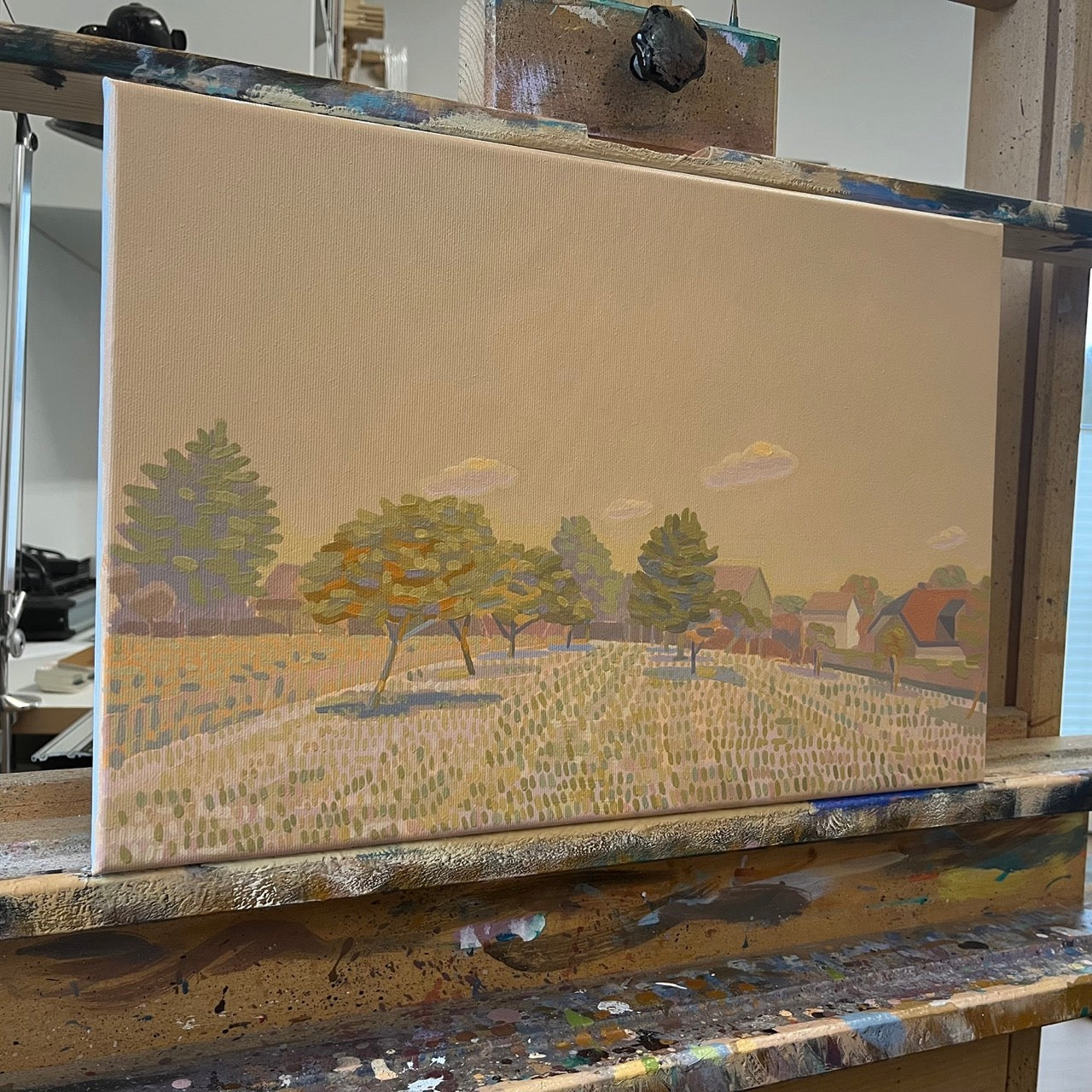 Small orchard, unique, painting, hand-painted unique piece, 45 x 30 cm, acrylic paint on canvas