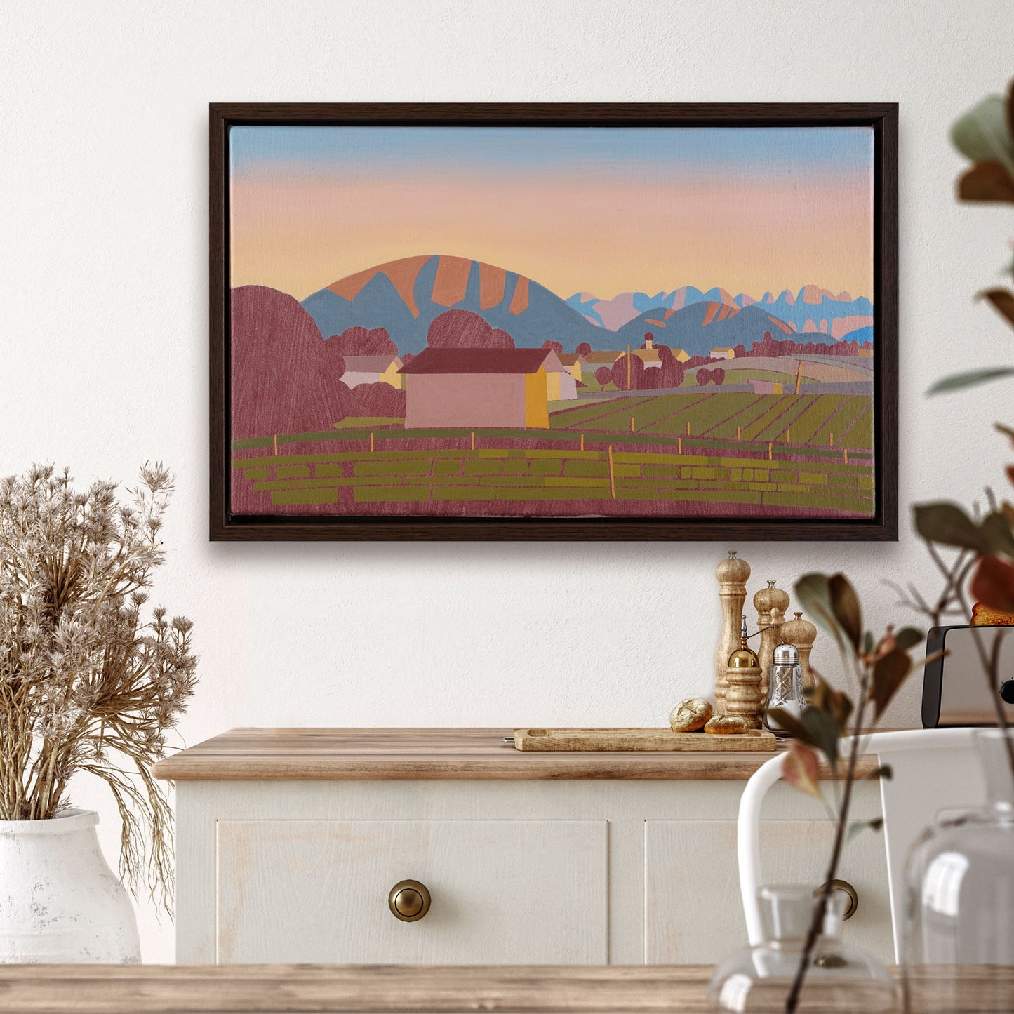 View to the south, unique, painting, hand-painted unique piece, 50 x 30 cm, with picture frame