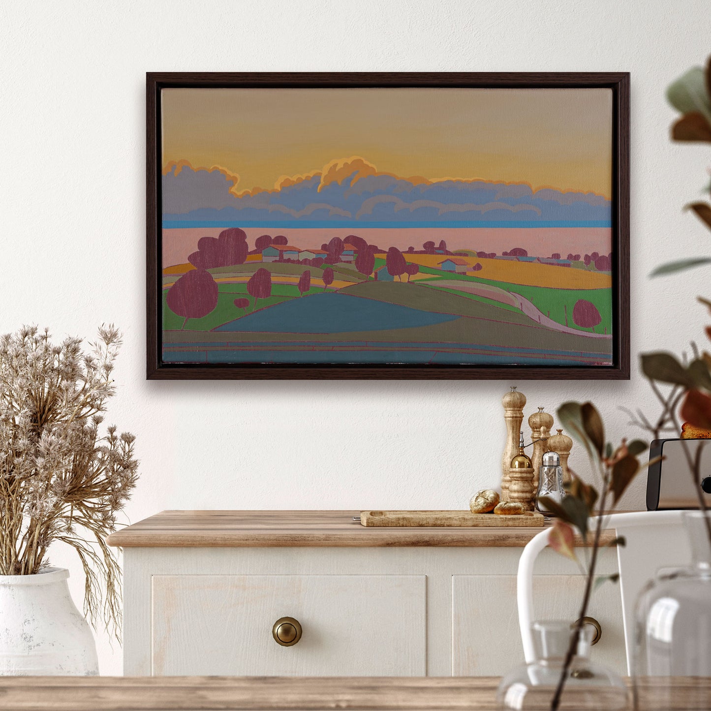 Evening, unique, painting, hand-painted unique piece, 40 x 28 cm, with picture frame