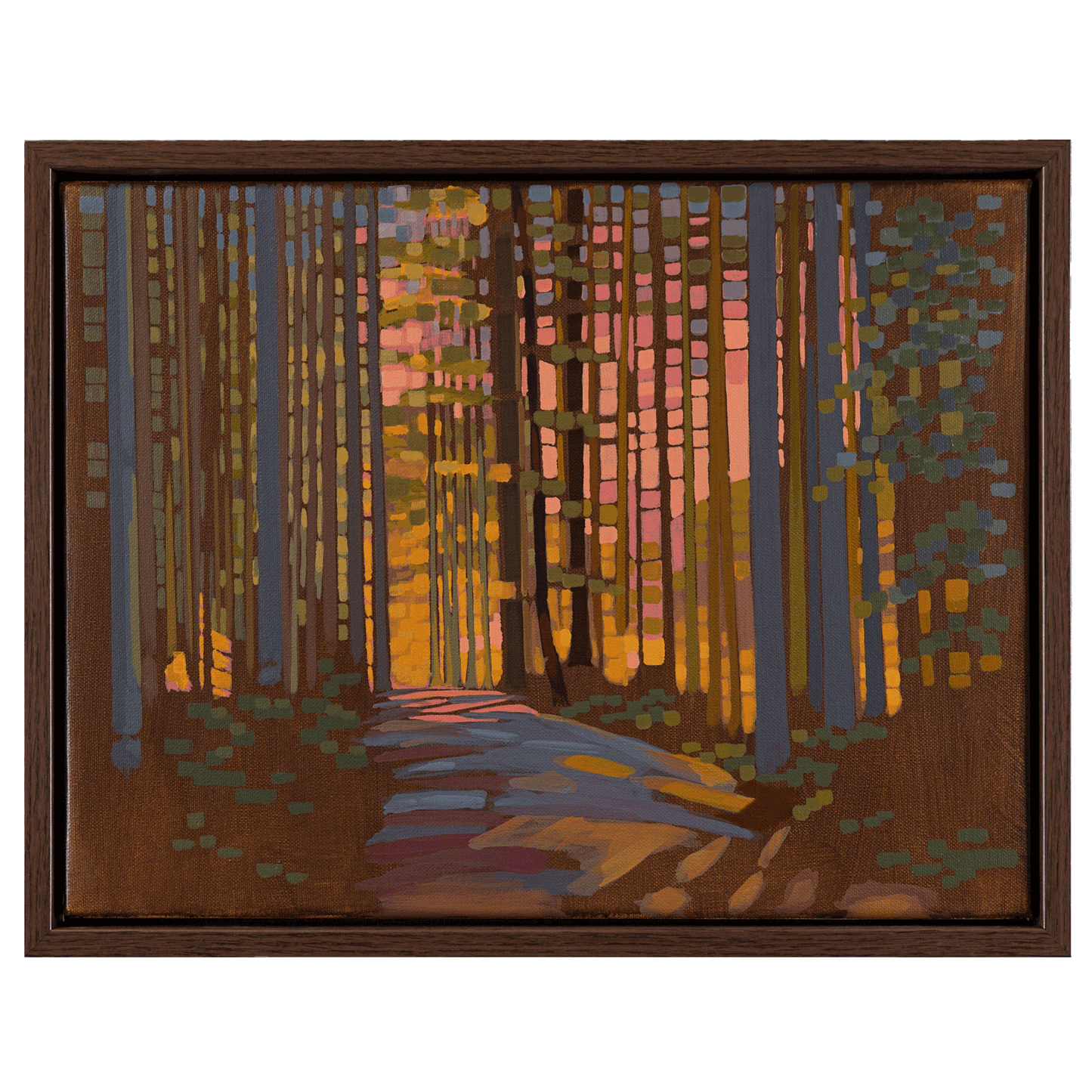 Leuchtender Wald, Unikat, Malerei, handgemaltes Einzelstück, 40 x 30 cm, mit Bilderrahmen