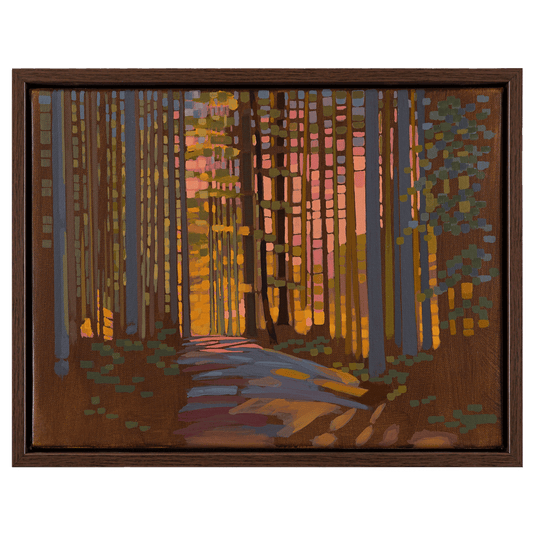 Leuchtender Wald, Unikat, Malerei, handgemaltes Einzelstück, 40 x 30 cm, mit Bilderrahmen