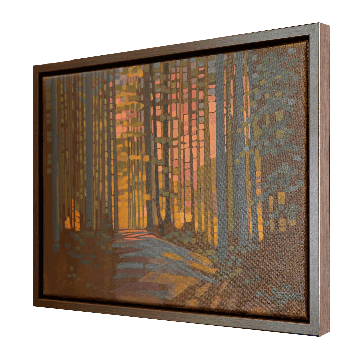 Shining forest, unique, painting, hand-painted unique piece, 40 x 30 cm, with picture frame
