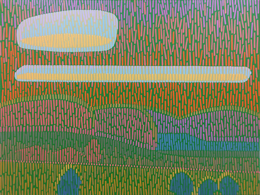 Landschaft Komplementär 2, Unikat, Malerei, handgemaltes Einzelstück, 68 x 52 cm, mit Rahmenleiste