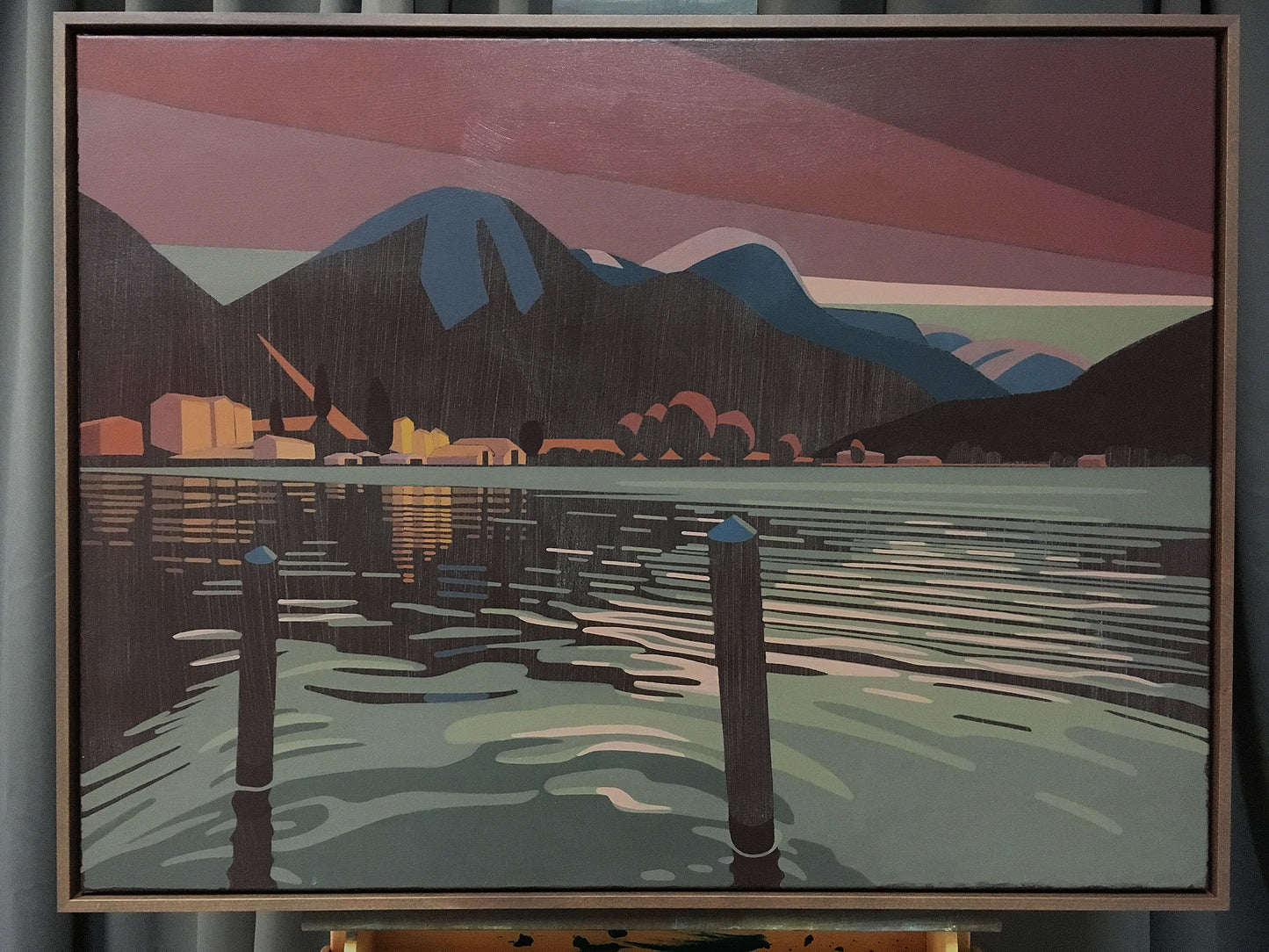 Lake view, unique, painting, hand-painted unique piece, 90 x 70 cm, with frame