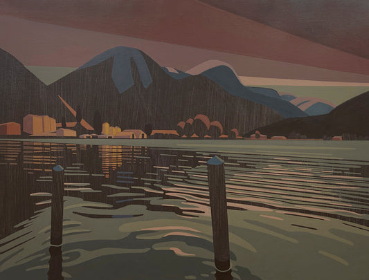 Lake view, unique, painting, hand-painted unique piece, 90 x 70 cm, with frame