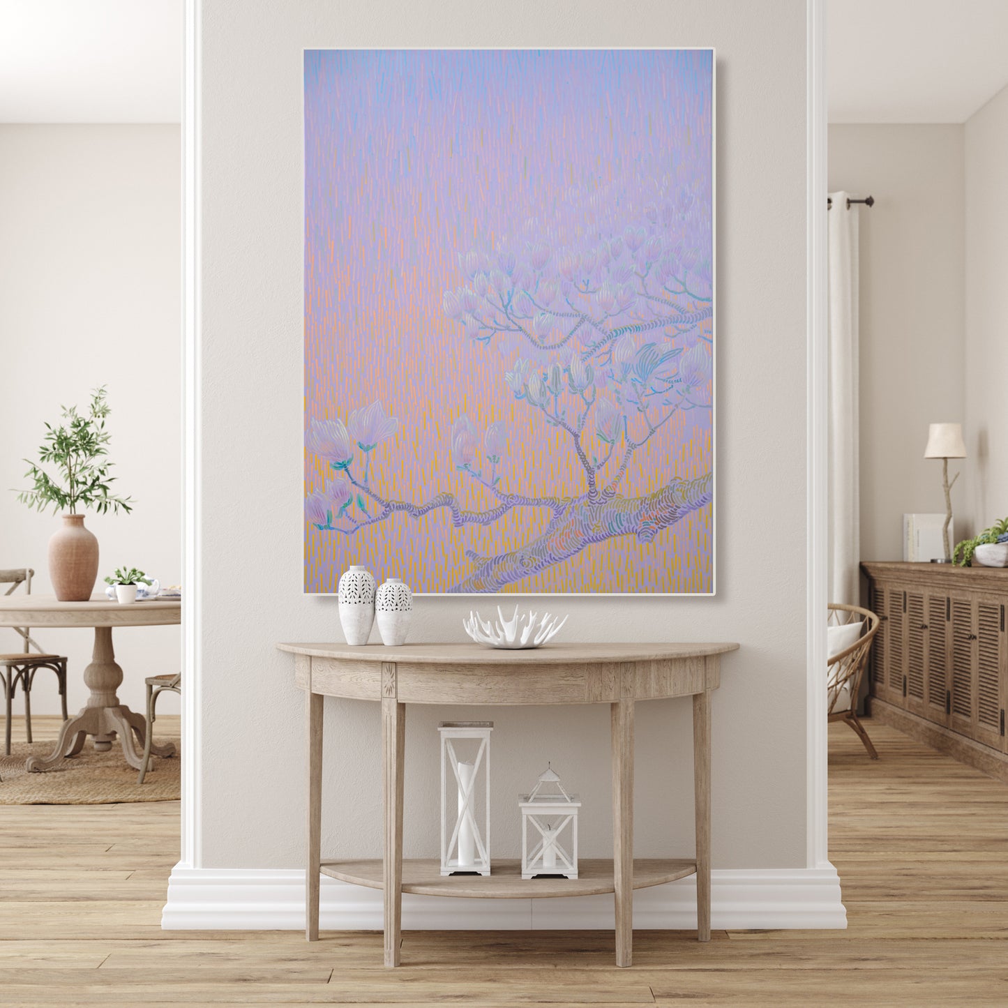Magnolia, unique, painting, hand-painted unique piece, 120 x 90 cm, framed with beech strip