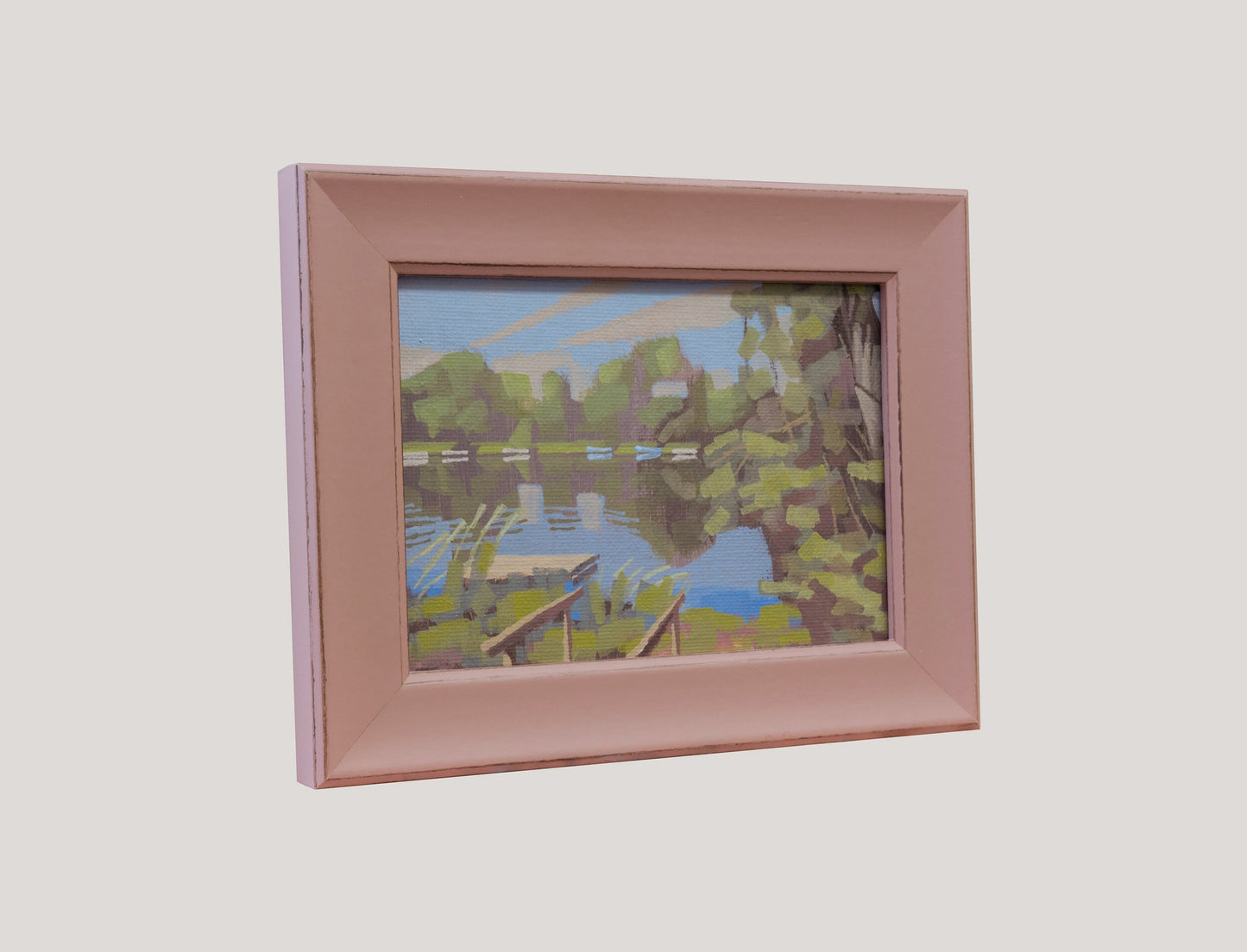 Original painting - "River Bank" - hand painted - acrylic painting - 10x15 cm - landscape picture - unique piece - with frame