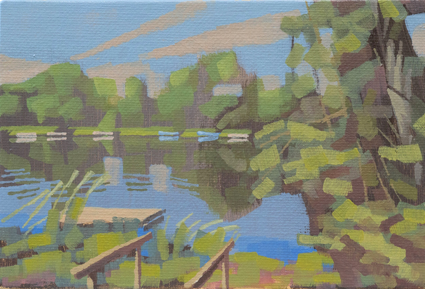 Original painting - "River Bank" - hand painted - acrylic painting - 10x15 cm - landscape picture - unique piece - with frame