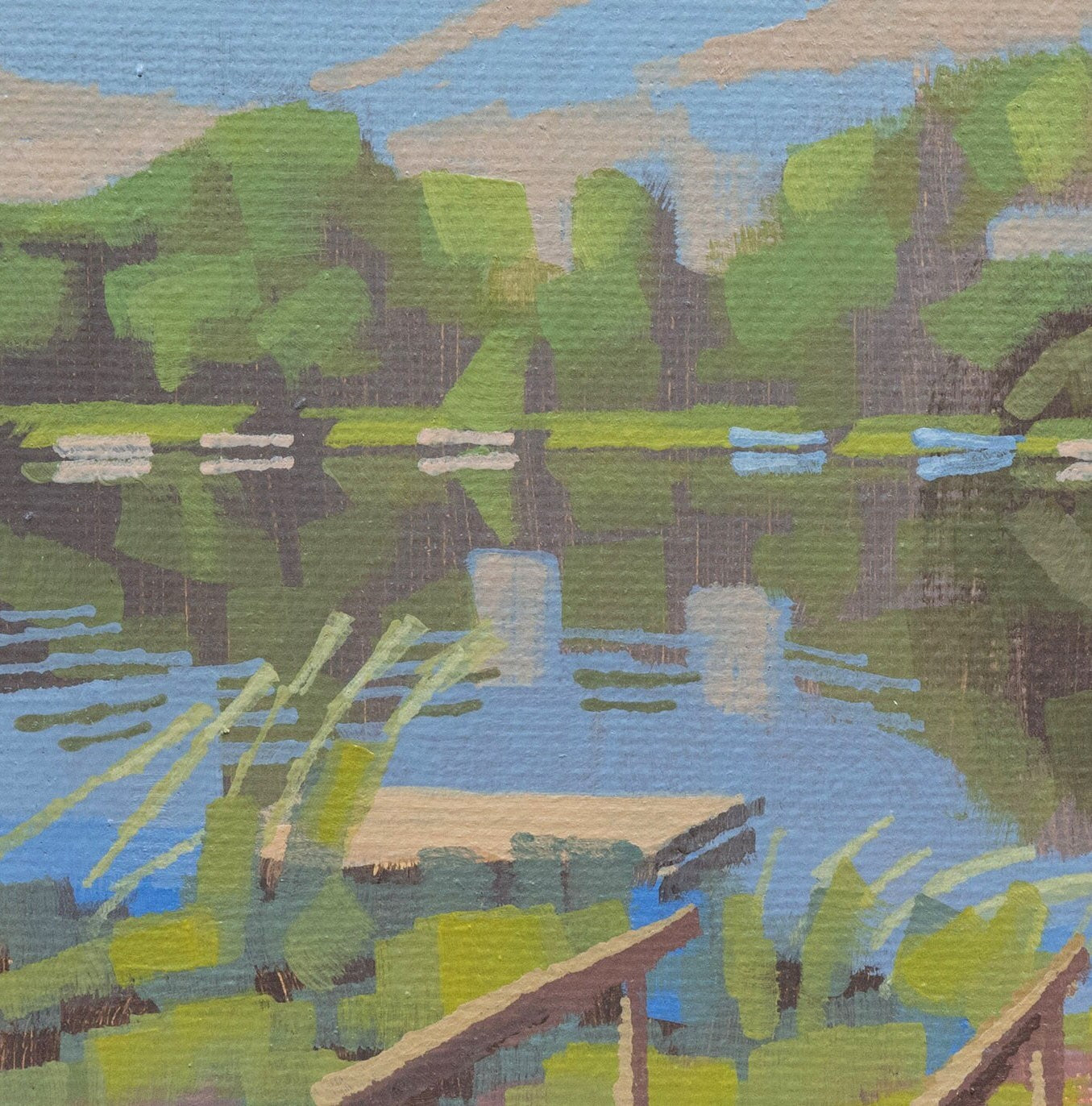Original Gemälde – "Flussufer" - handgemalt – Acrylbild – 10x15 cm – Landschaft Bild – Einzelstück – mit Rahmen