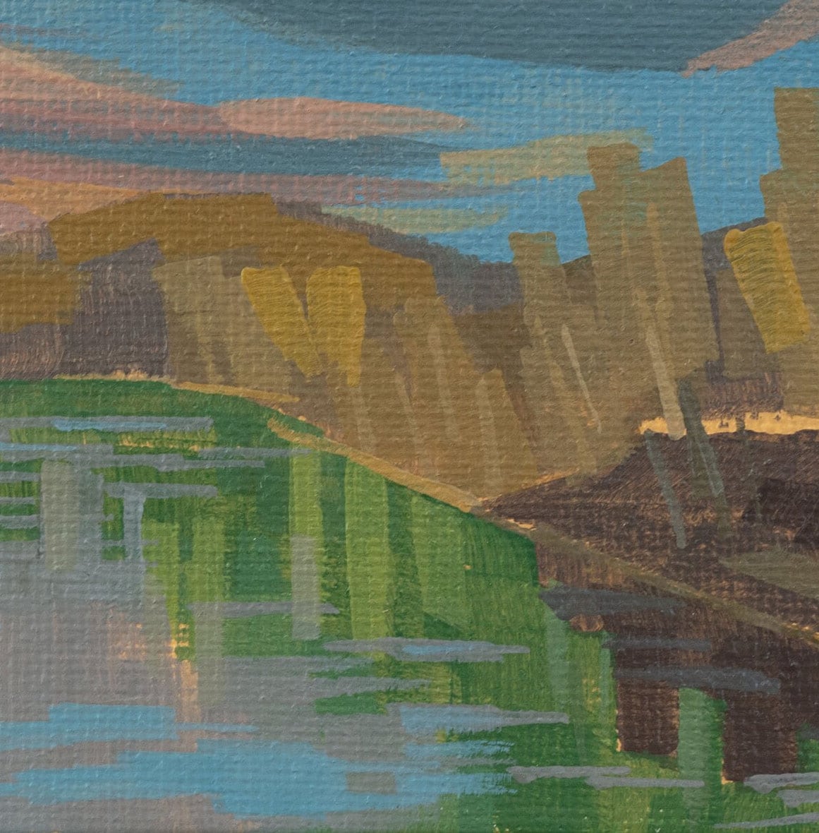 Original Gemälde "Beim Kraftwerk" – handgemalt – Acrylbild – 10x15 cm – Landschaft Bild – Einzelstück – mit Rahmen