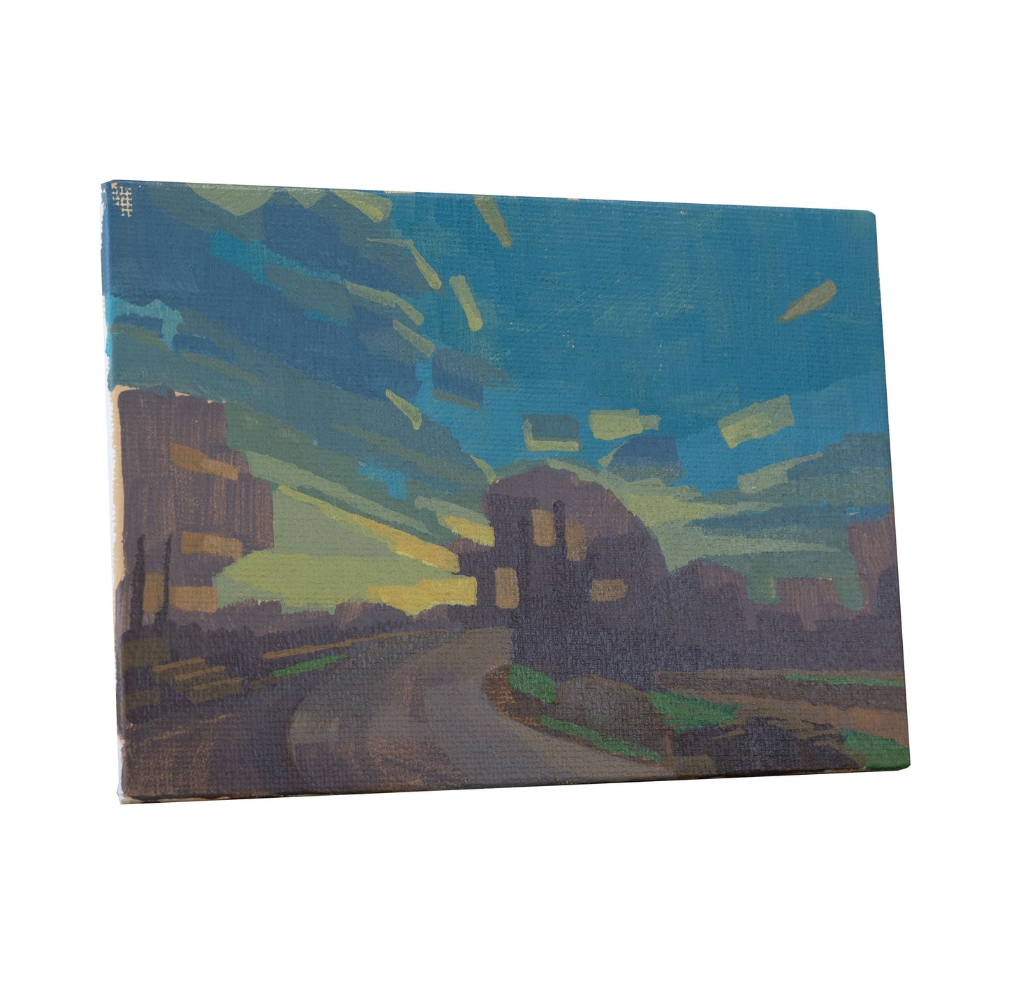 Original Gemälde – "Tiefstehende Sonne" - handgemalt – Acrylbild – 10x15 cm – Landschaft Bild – Einzelstück – mit Rahmen