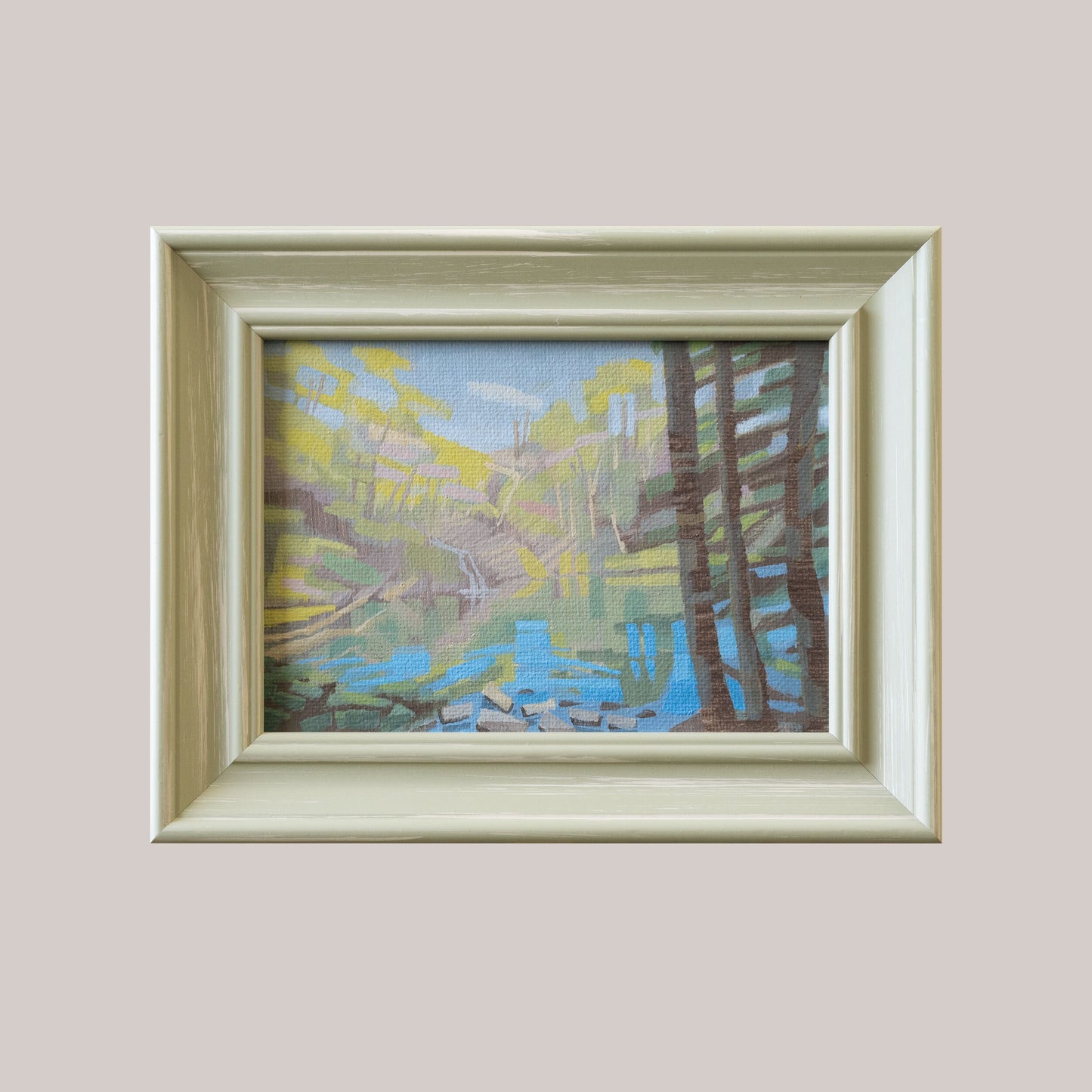 Original Gemälde – "Waldsee" - handgemalt – Acrylbild – 10x15 cm – Landschaft Bild – Einzelstück – mit Rahmen