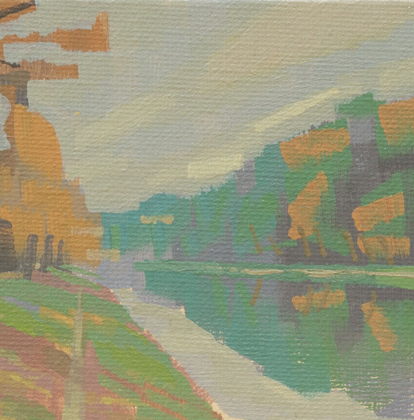 Original Gemälde – "Fluss-Spaziergang" - handgemalt – Acrylbild – 10x15 cm – Landschaft Bild – Einzelstück – mit Rahmen