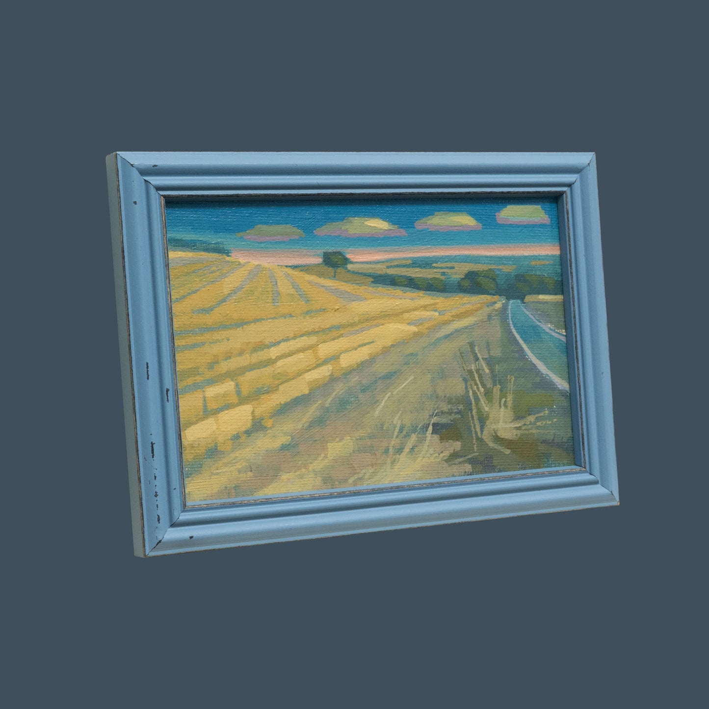 Original Gemälde – "Sommerfeld" - handgemalt – Acrylbild – 10x15 cm – Landschaft Bild – Einzelstück – mit Rahmen