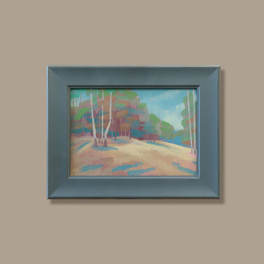 Original painting - "Five Birches" - hand painted - acrylic painting - 10x15 cm - landscape picture - unique piece - with frame