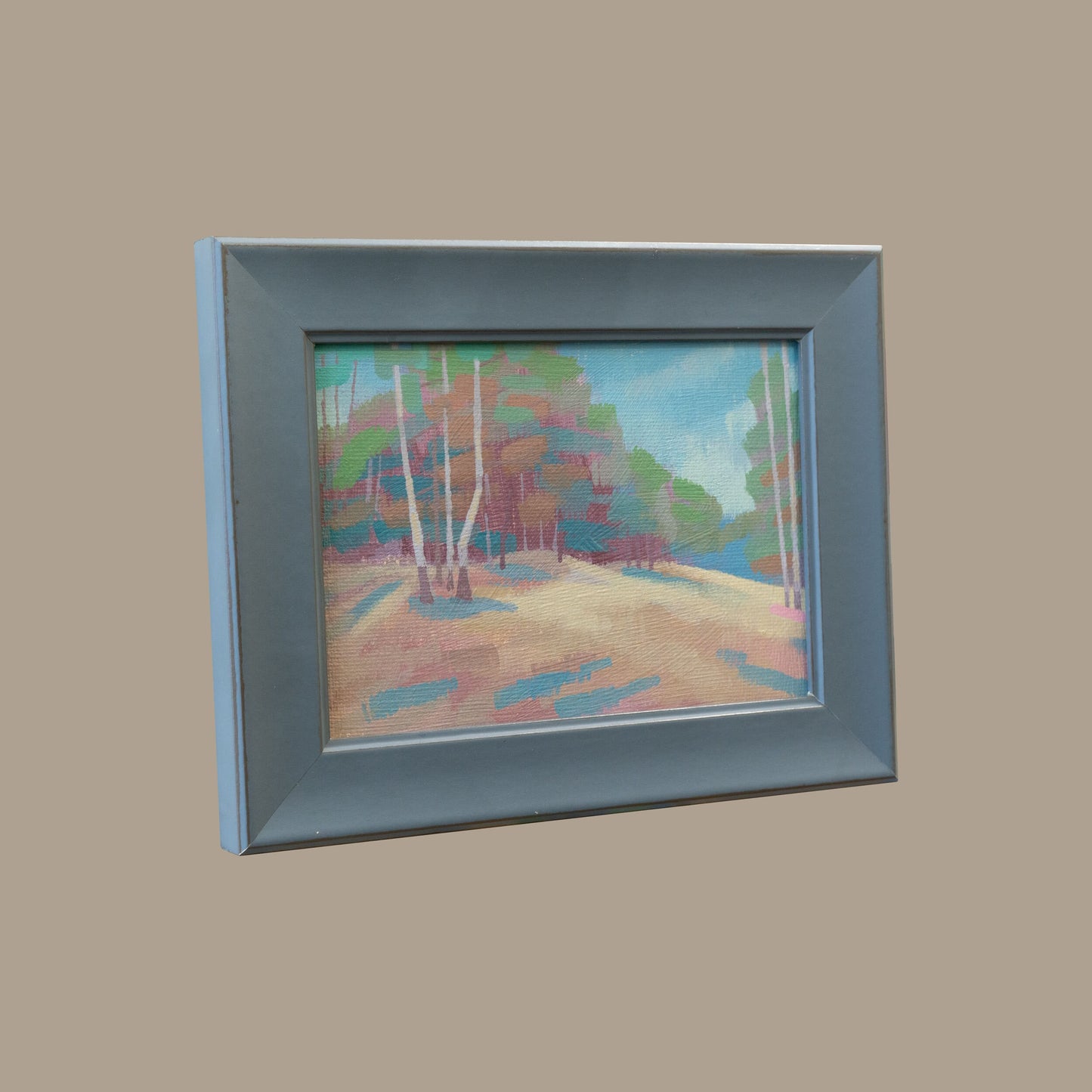 Original Gemälde – "Fünf Birken" - handgemalt – Acrylbild – 10x15 cm – Landschaft Bild – Einzelstück – mit Rahmen