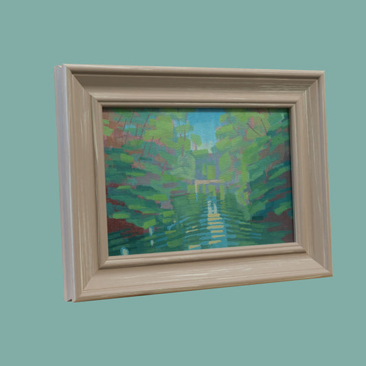 Original painting - "River Course" - hand painted - acrylic painting - 10x15 cm - landscape picture - unique piece - with frame