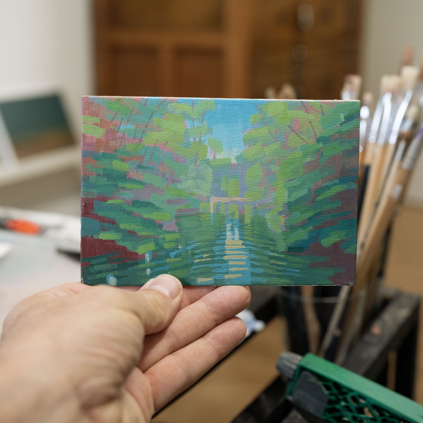 Original Gemälde – "Flusslauf" - handgemalt – Acrylbild – 10x15 cm – Landschaft Bild – Einzelstück – mit Rahmen