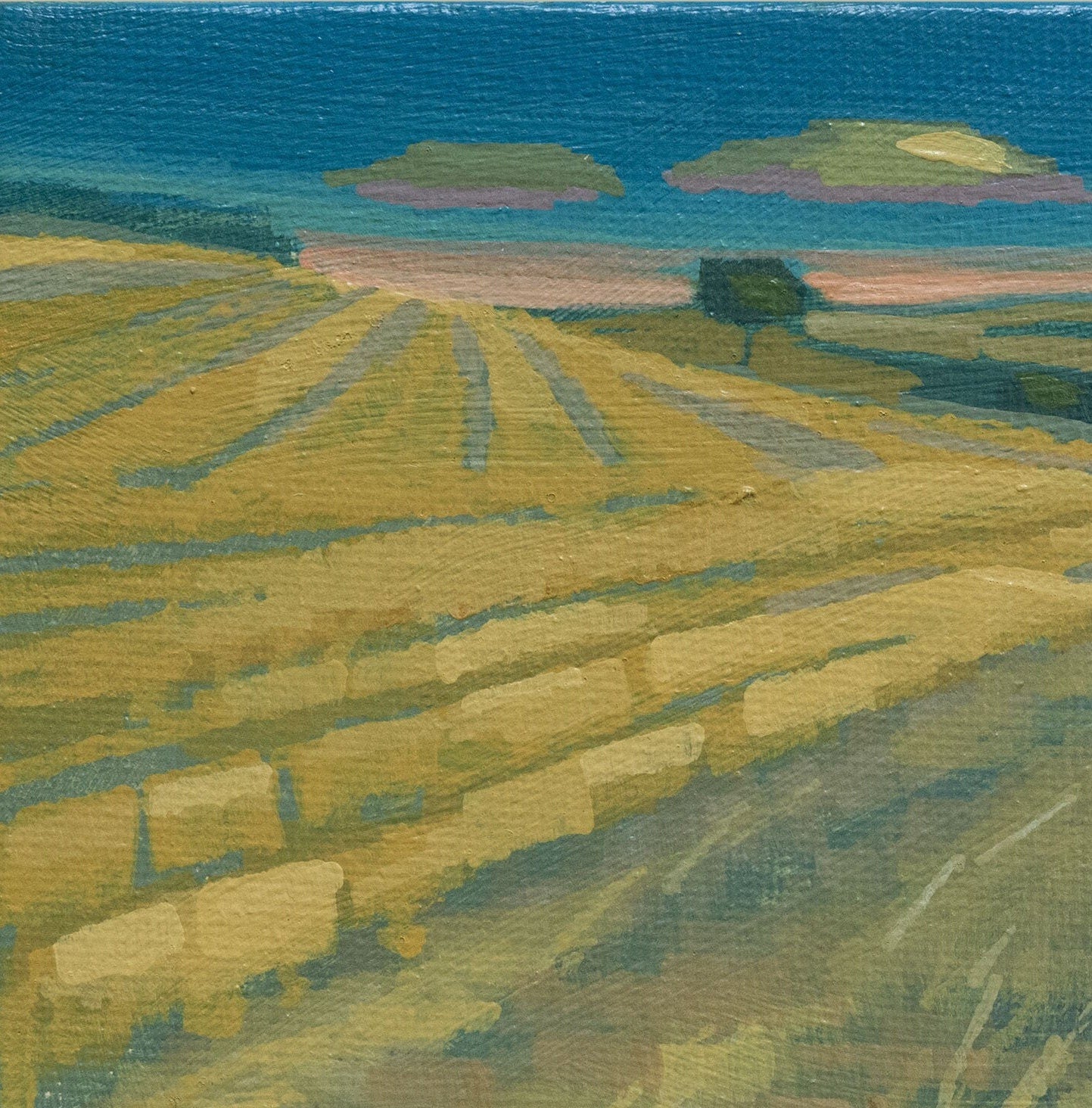 Original Gemälde – "Sommerfeld" - handgemalt – Acrylbild – 10x15 cm – Landschaft Bild – Einzelstück – mit Rahmen